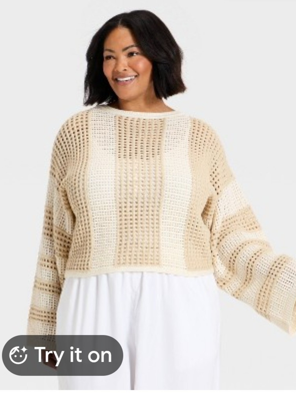 a new day Beige & Cream Weave Cropped Sweater